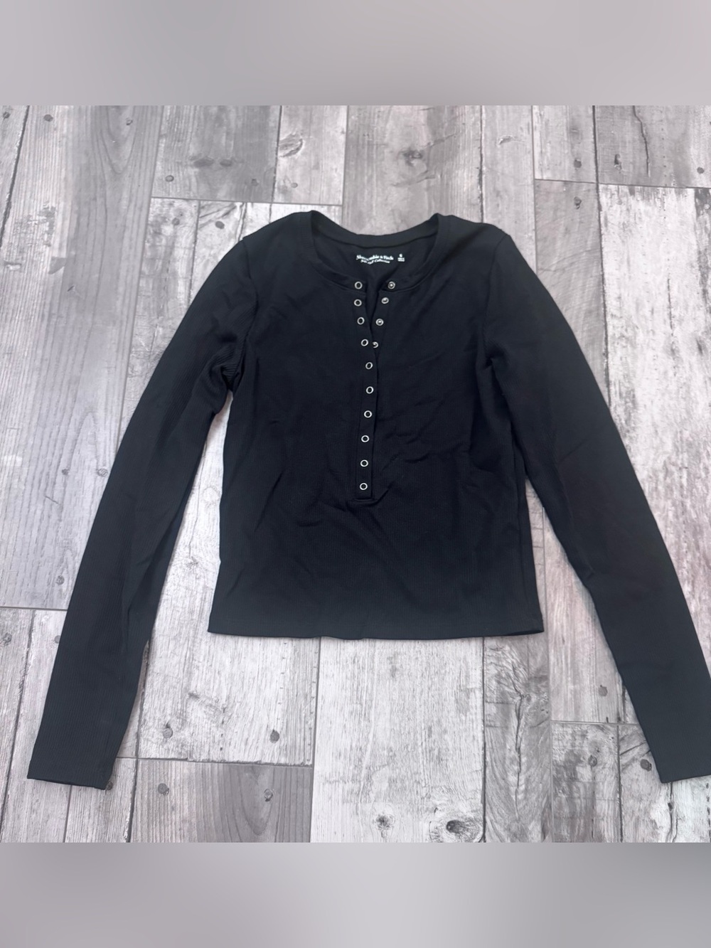 Abercrombie Soft AF Black Ribbed Henley Tee Fitted Basic Long Sleeve Small